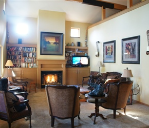 Helen relaxes in the lounge at Galena Mountain Inn