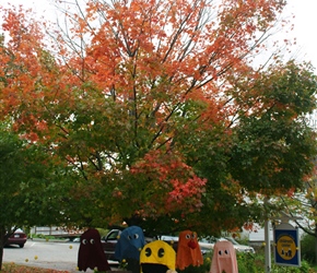 Decorated for the fall, a pac man theme here in Wolfeboro