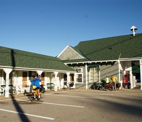 Chris about to leave our Motel for the night (School House Motel)