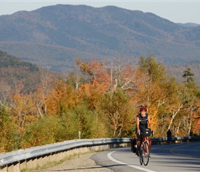 Carel approaches the top of the Kancamangus highway