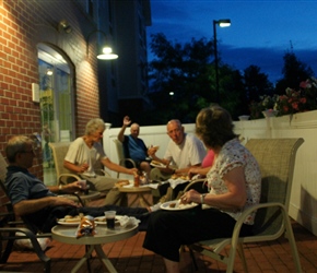 We had a BBQ tonight. Janet, John, Peter (waving) Malc and carel relax