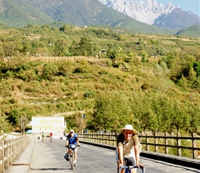 Graham and Phil cross the bridge on the road from Quiatou