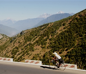 Graham descends with Jade Mountain in the background