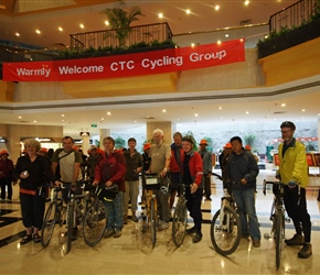 Under the cycling sign in the hotel at Kunming