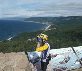 Colin checking for whales that ply the seas in this area, halfway up McKenzies Mountain