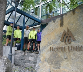 Edwin, John, Terry, John and Colin ready to leave the Union Hotel