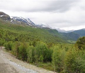 Looking west and back down the track on the ascent to Juvasshytta