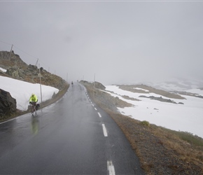 John descending in the mist from the top, starting at 1434metres