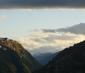 Closest thing to a sunset from Turtegro. Looking through the mountains where we would descend in the morning