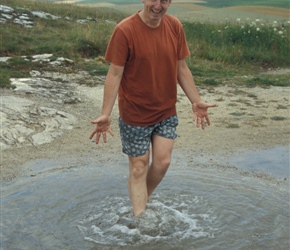 Neil tries out the Volcanic Spring near Spisske Kaputa