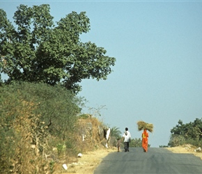 Family walking along the road