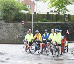 Linda, Helen, Sarah, Siobhan and Nigel looking to cross the road near Langford