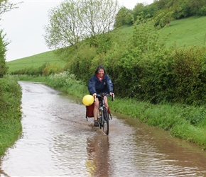 Jo through puddle just to the west of Wells