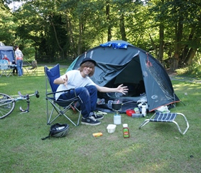 Dan cooks his dinner.Although with Jennifer they had long since camped seperately