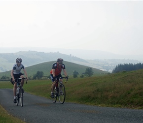 Sam and Malcolm climbing towards Stiperstones