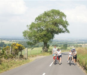 The Watson and Hersey families pushing the final part of the big climb towards Bridges from Pulversbatch