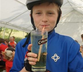 James tackles a pint at the Horseshoe Inn