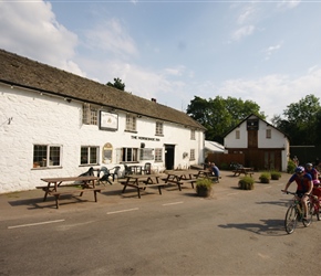 Clare leaving the Horseshoe Inn