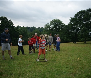 James about to receive within the bicycle tyre