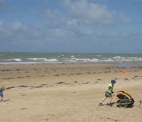 Sioban pursued by Jacob on Pirou Plage