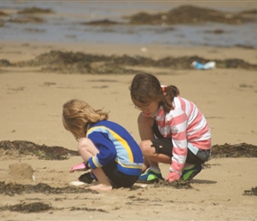 Abbie and Lucy digging on Pirou Plage