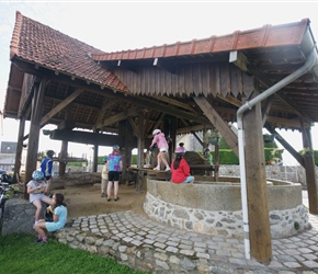 Playing on the cider press at Feugeres