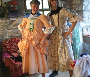 Jonathan and dan, never shy to dress up demonstrate their talents at cafe (Mill on the Fleet) in Gatehouse of Fleet