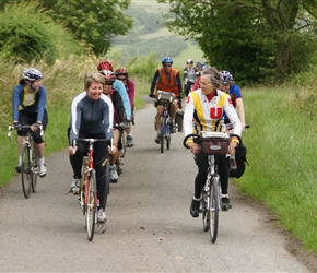 Elaine and Jennifer head the peloton into Dundrennan