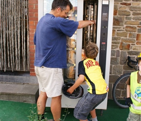 James and Edward try out the bread machine at Durnal. What a great idea a vending machine for your daily pain