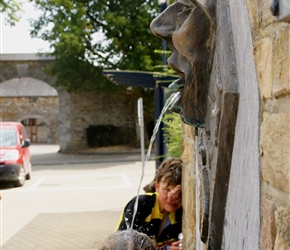 Louise tests out the fountain at Haverlange