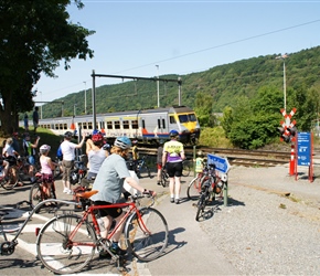 Crossing the train tracks at Godine