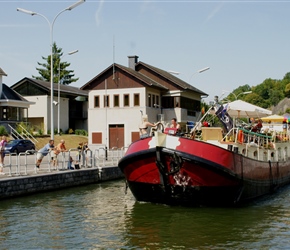 The Bastow and Watson family watch the boat in the lock at Godine