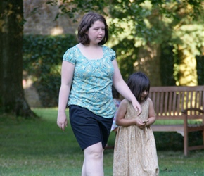 Emma and Honey in the garden at Chateau de Halloy