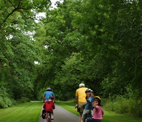 Catherine and Francis with Douglas steering heading along the bridleway to Bromfield