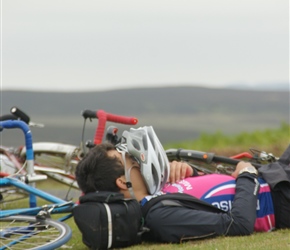 George relaxes having conquered the climb to Ros Castle