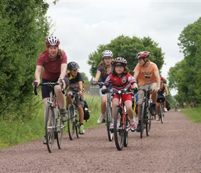 Ruth and Anna head along the cycle path to Lessay