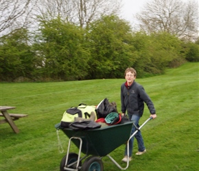 The campsite was in a dip and no cars, so everything was wheelbarrowed in