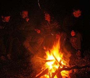 Late evening bonfire back at the campsite