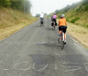 Allez allez allez Louise, near the top of the climb out of the harbour