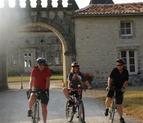 Steve, Emma and Linda about to leave the chateau