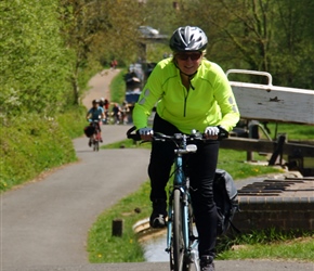 Jo along the Stratford Canal heading towards Wilmcote