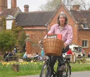 Jo and her shopping basket departs Baddisley Clinton