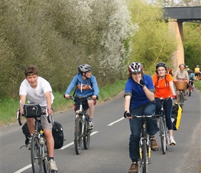 Edward, Christian, Gordon and Katie depart the canal aqueduct