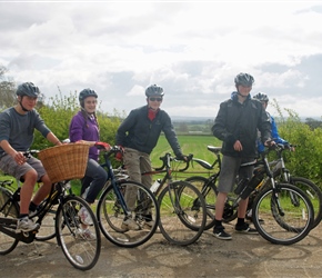 Ed on his mums bike, but no shopping, Kate, James and Sam