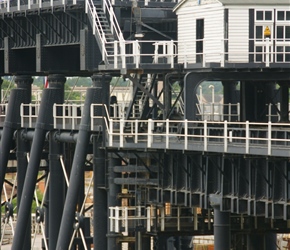 Barge being lifted in Anderson Boat Lift