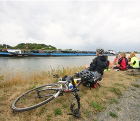 Watching the barge pass on the Elbe parallel canal