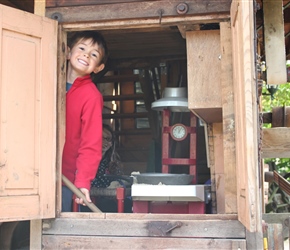 Harrison in the tree house at the coffee shop which was more of a destination. Drink coffee, entertain the children