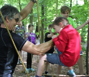 Gary catches Harrison on the rope bridge