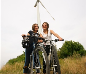 Katie and Zoe under the windmill