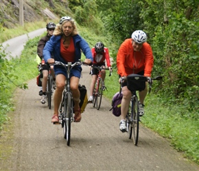 Gilly and Laurinda on the Ciney to Huy cyclepath